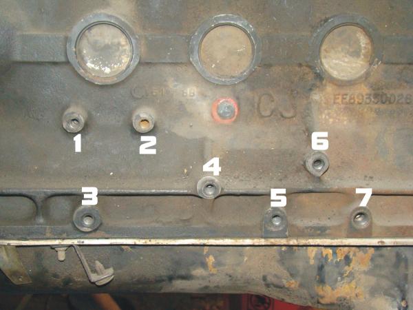 4.0L/4.2L Gen1 Engine Block Super Bracket Bolt Holes Used (#7 is M12-Fine Thread, all others 3/8-16)